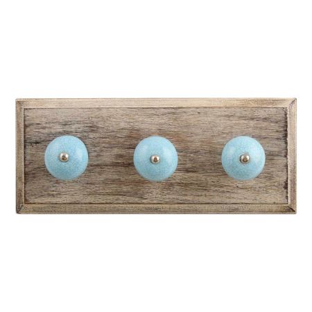 Sky Blue Crackle Ceramic Wooden Hooks